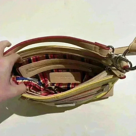 Tignanello Leather Yellow Tan Convertible Crossbody Purse Handbag - Picture 3 of 15